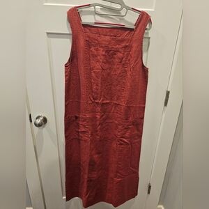 Vintage Bice Medium Linen Coral Maxi Tank Dress Side Bottom Vents Pockets